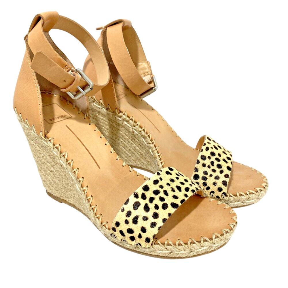 Dolce Vita Espadrille Wedge Platform High Heel Sandals Strappy Tan Calf Hair 10M